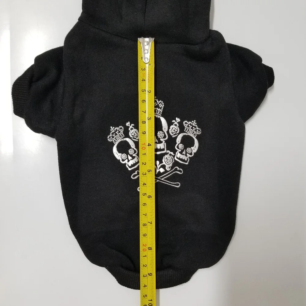 Crowned Crossbone & Rose Black & Silver Dog Hoodie Pet Sweatshirt Sz S
